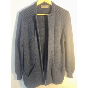 Peruvian Link Alpaca Open Front Cardigan Blue Purple Heather Ribbed OS